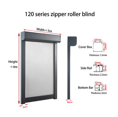 120 Series Zipper Roller Blind with Remote Control Operation for Up to 4m Height and Brand Motor Stability