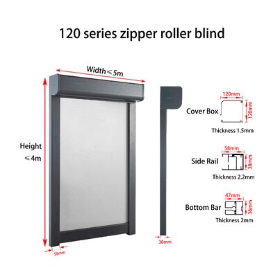 120 Series Zipper Roller Blind with Remote Control Operation for Up to 4m Height and Brand Motor Stability