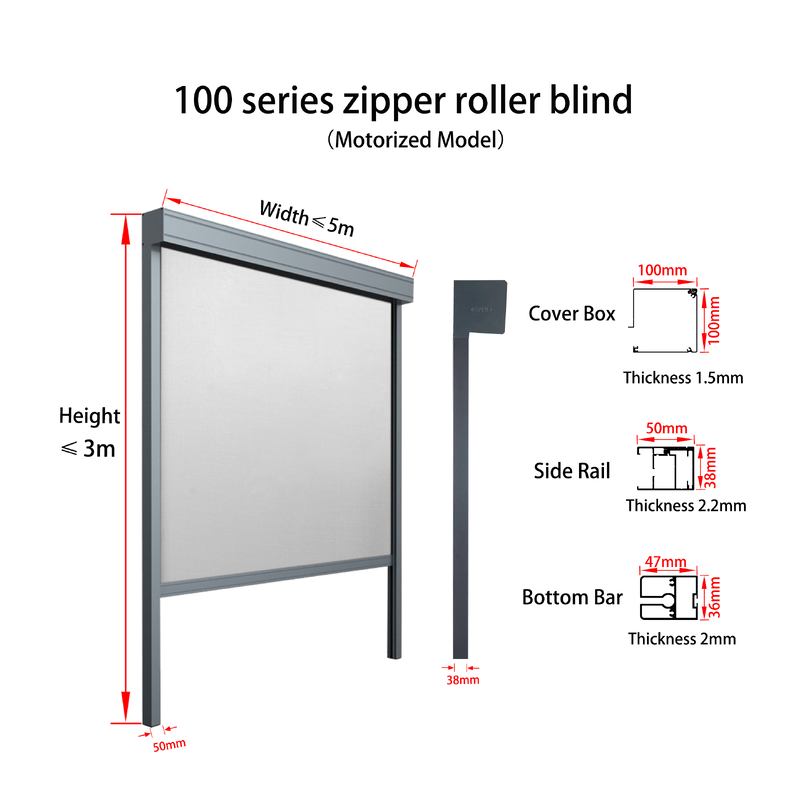 100 Series Zipper Roller Blind with Remote Control Operation for Simultaneous Control and Brand Motor Stability