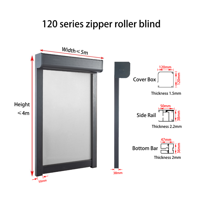 120 Series Zipper Roller Blind with Remote Control Operation for Up to 4m Height and Brand Motor Stability