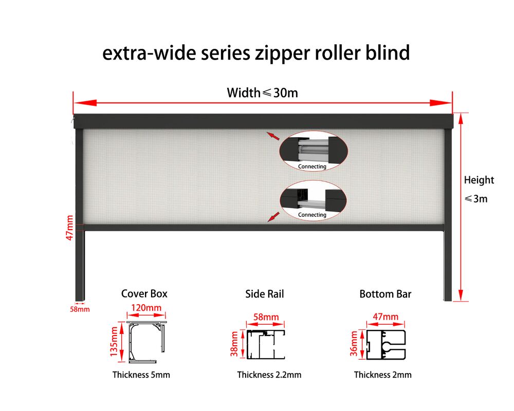 Extra Wide Zipper Roller Blind