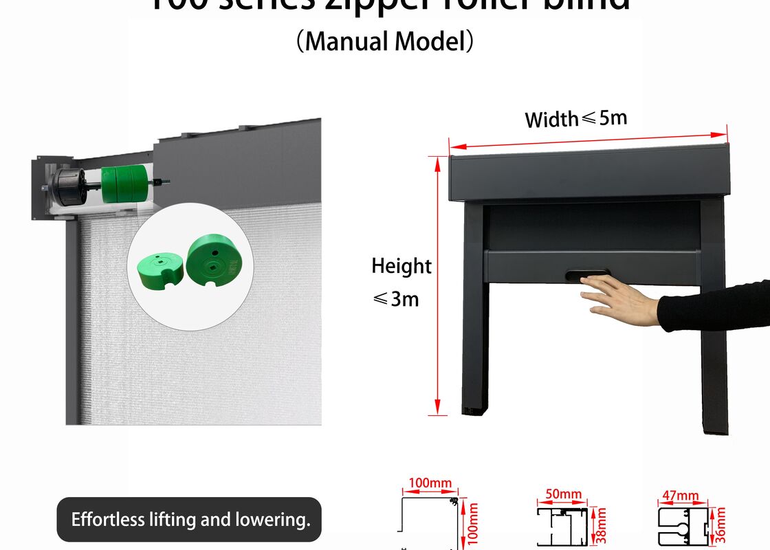 Manual Zip Track Roller Blind, No Electricity Needed, 20000 Times Push-Pull Service Life