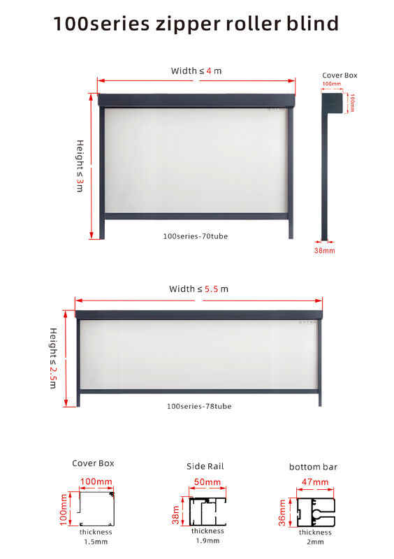 100 Series Zipper Roller Blind with Remote Control Operation for Simultaneous Control and Brand Motor Stability