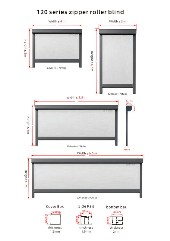120 Series Zipper Roller Blind with Remote Control Operation and Brand Motor Stability